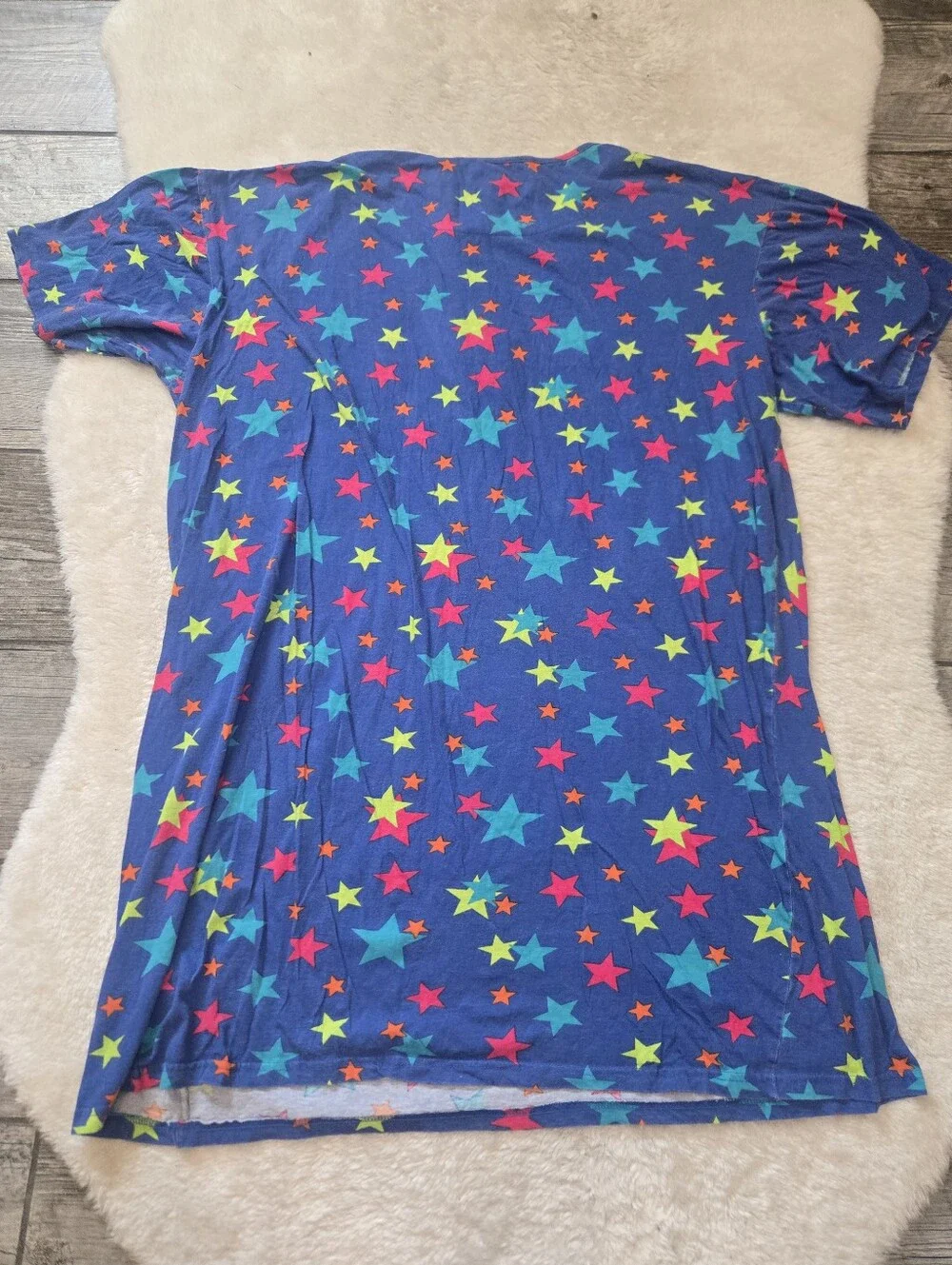 Just Love Blue Stars Short Sleeve Whimsigoth Retro Cotton Sleep Shirt, 2X